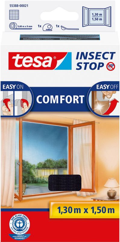 Tesa Comfort myggenet til vinduer 1,3 x 1,5 m mat-sort
