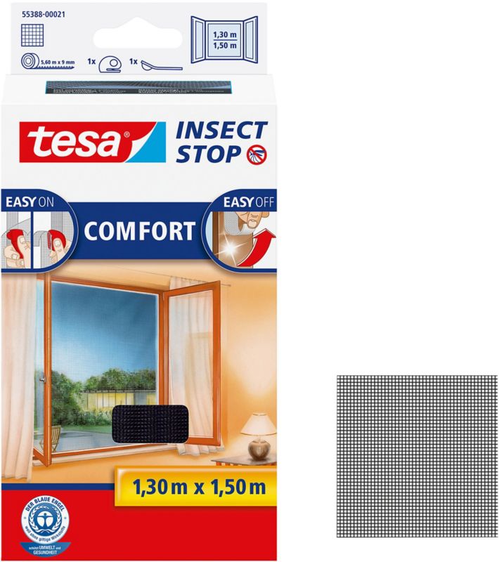 Tesa Comfort myggenet til vinduer 1,3 x 1,5 m mat-sort
