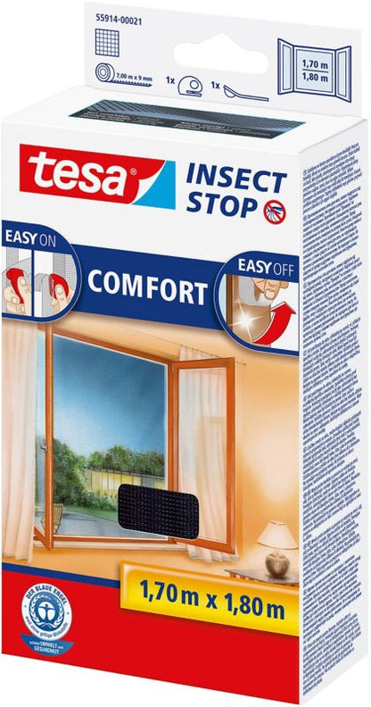 Tesa Comfort myggenet til vinduer 1,7 x 1,8 m i mat-sort