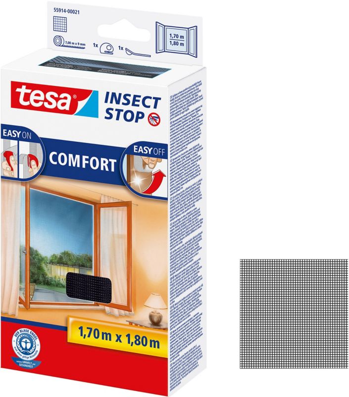 Tesa Comfort myggenet til vinduer 1,7 x 1,8 m i mat-sort