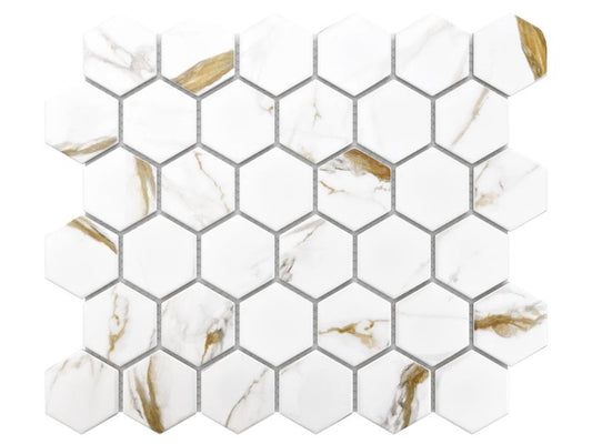 Keramisk mosaik Ilcom Carrara Gold 32,3 x 27,7 cm sekskantet prøve 1 stk