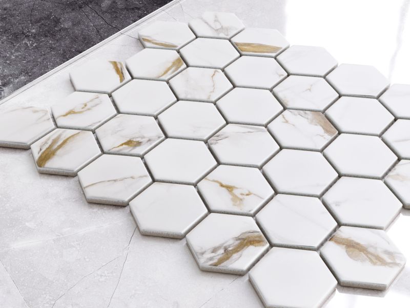 Keramisk mosaik Ilcom Carrara Gold 32,3 x 27,7 cm sekskantet prøve 1 stk