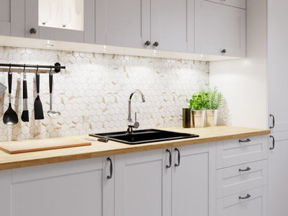 Keramisk mosaik Ilcom Carrara Gold 32,3 x 27,7 cm sekskantet prøve 1 stk