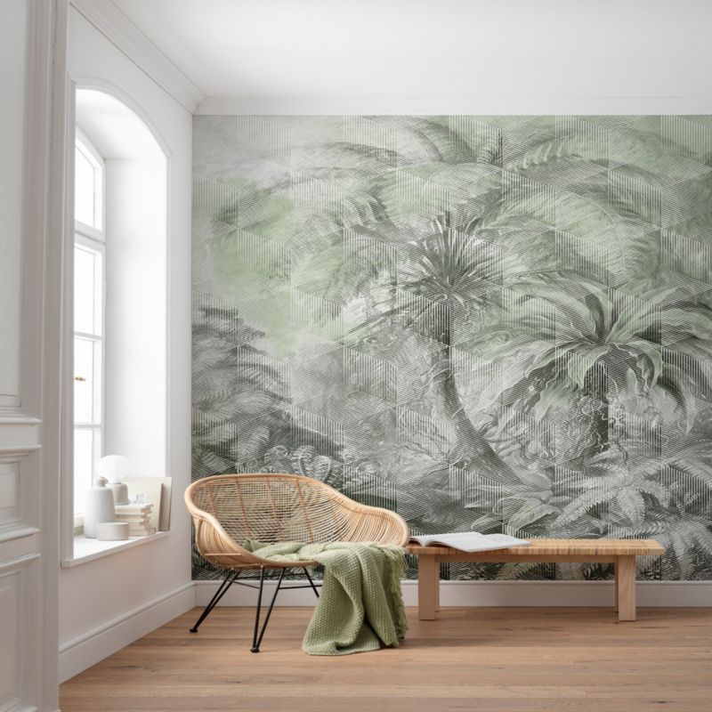 Vinylmural på nonwoven GoodHome Tanan palmer lys grøn