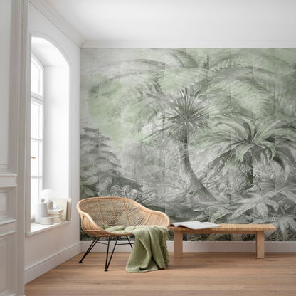 Vinylmural på nonwoven GoodHome Tanan palmer lys grøn