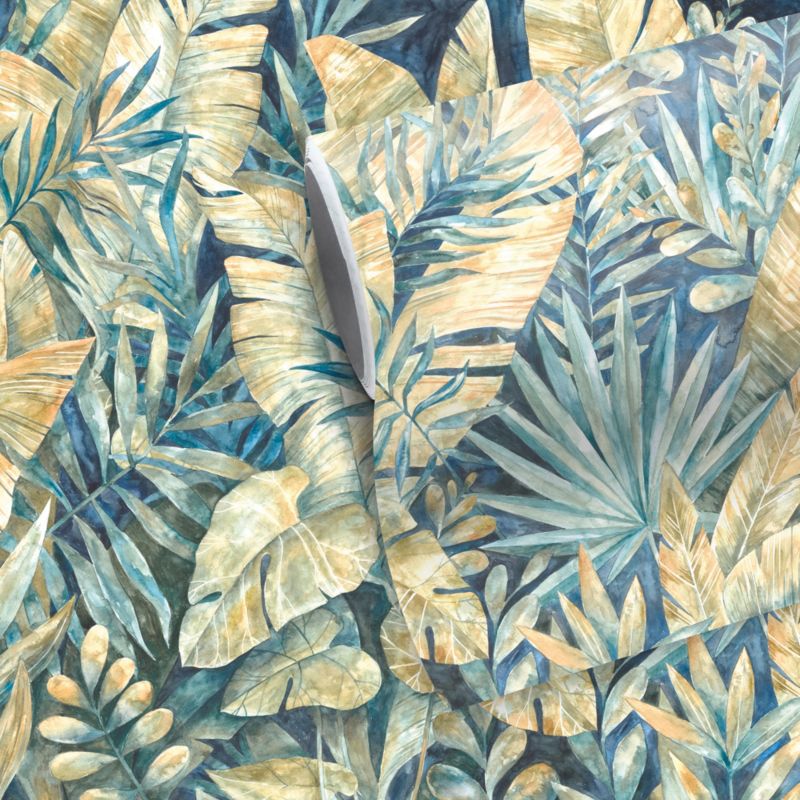 GoodHome Taran vinylmural på nonwoven med blå planteprint