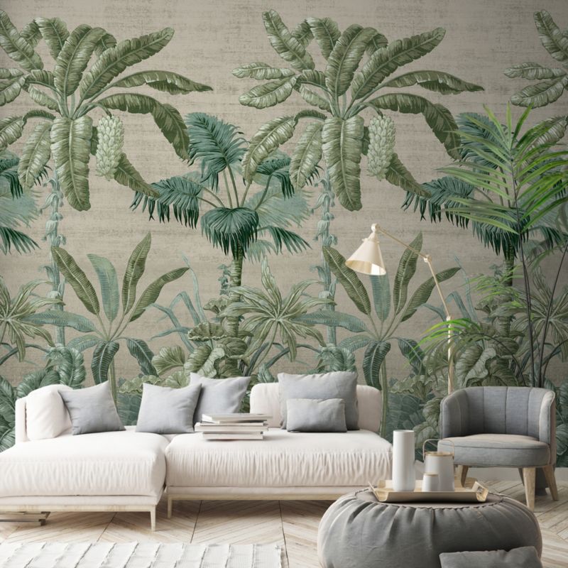 GoodHome Tugtu tropisk vinylmural på nonwoven i creme