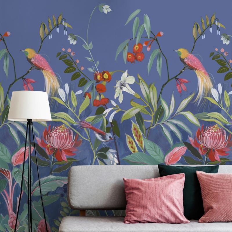 GoodHome turkis vinylmural på nonwoven med blomster