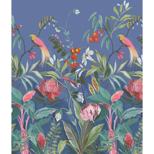GoodHome turkis vinylmural på nonwoven med blomster