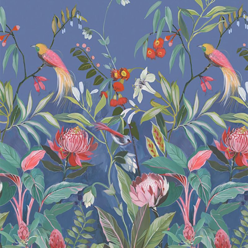 GoodHome turkis vinylmural på nonwoven med blomster