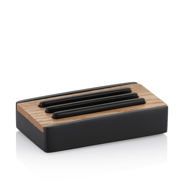 Stående sæbeskål Cube sort/eg 12x7 cm