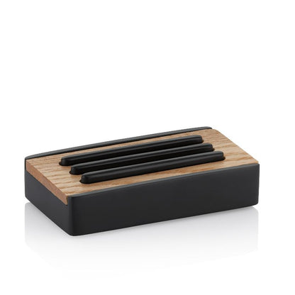 Stående sæbeskål Cube sort/eg 12x7 cm