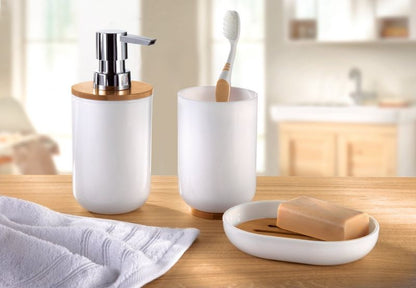 Stående sæbeskål i bambus og plast hvid perforeret 12,2 x 7 cm