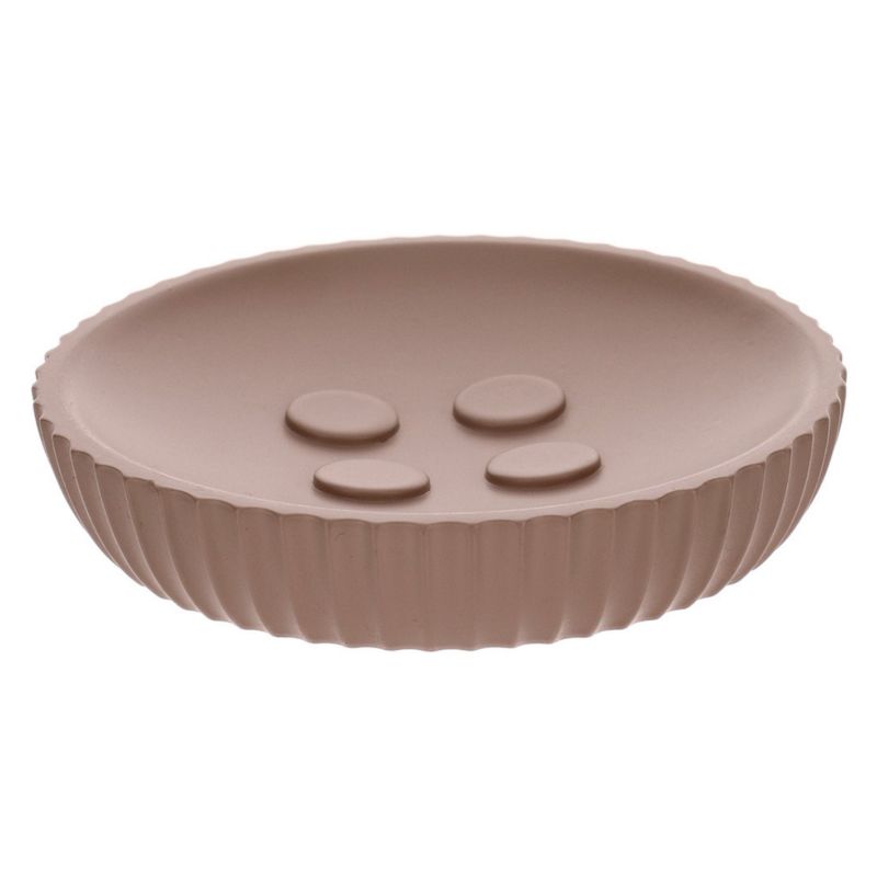Rund Sæbeskål i Polyresin Beige Riflet 11 cm