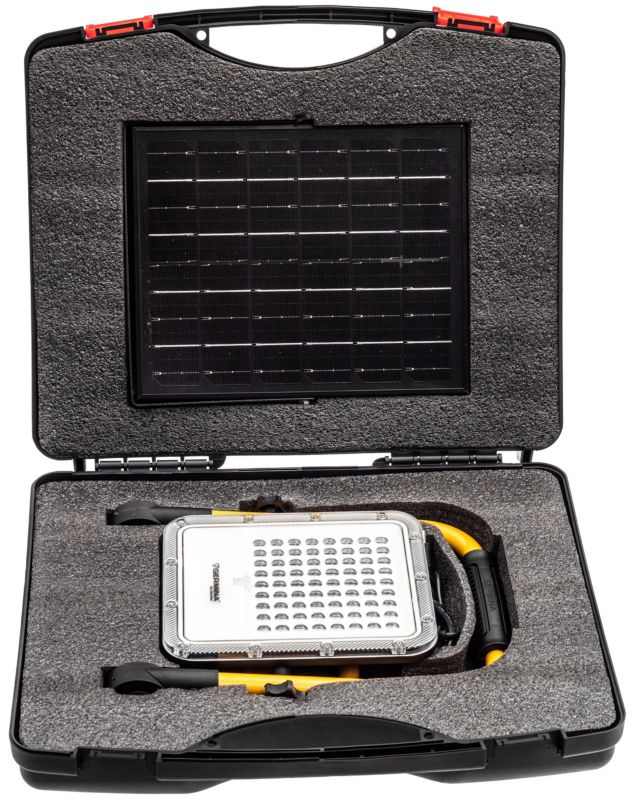 Batteridrevet arbejdsprojektør Germina 30W med solpanel og kuffert, 1 stk.