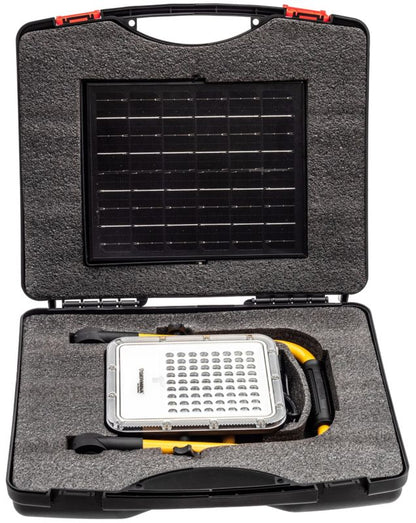 Batteridrevet arbejdsprojektør Germina 30W med solpanel og kuffert, 1 stk.
