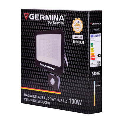 LED-projektør Germina 100W med bevægelsessensor IP65 6400K 1 stk.
