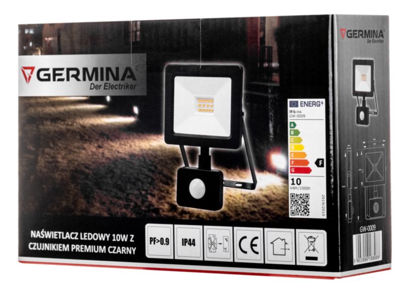 LED-spot Germina 10W med bevægelsessensor, udendørslampe IP65, 1 stk.