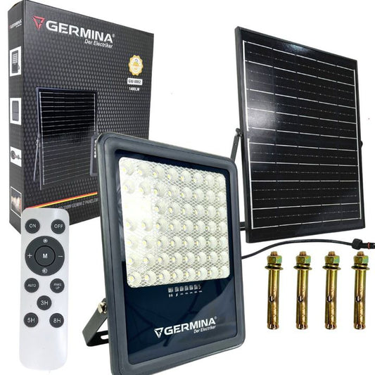 LED-spotlys Germina 200W med solpanel IP65 + fjernbetjening, 1 sæt