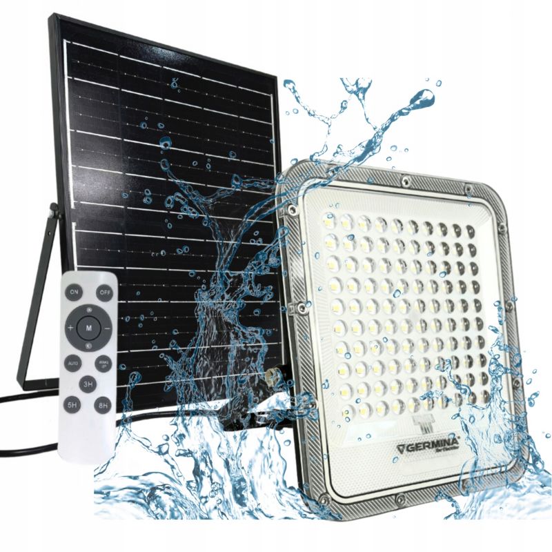 LED-spot Germina 200W med solpanel IP65 + fjernbetjening, 1 stk.
