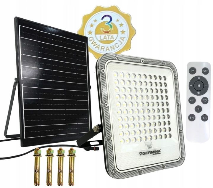 LED-spot Germina 200W med solpanel IP65 + fjernbetjening, 1 stk.