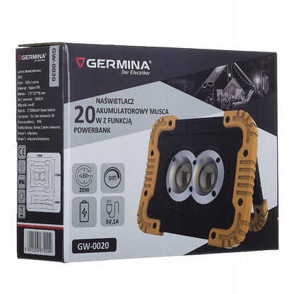 LED-arbejdslamper Germina 20W med batteri og powerbank – bærbar arbejdslygte, 1 stk.