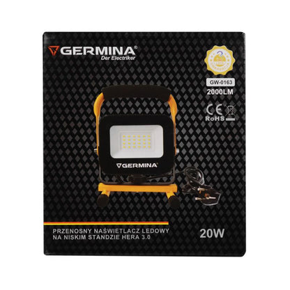 LED-arbejdslampe Germina 20W med lavt stativ, IP65
