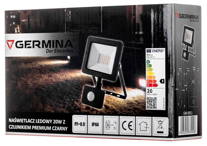 LED-spot Germina 20W med bevægelsessensor, udendørslampe IP65, 1 stk.