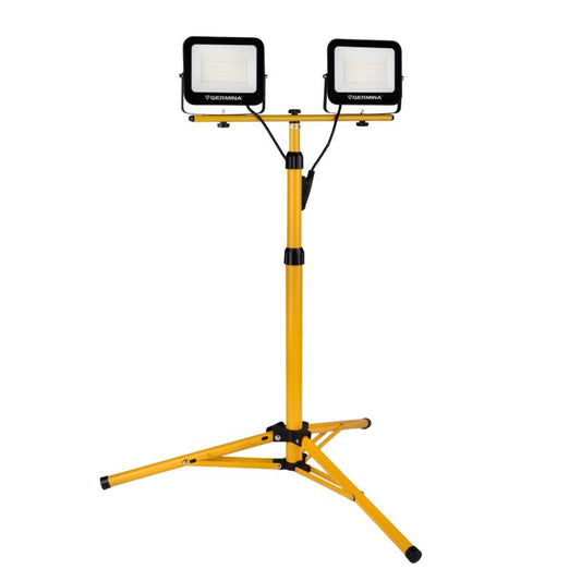 LED-arbejdslampe Germina 2x100W på gul stativ – halogenlampe 1 stk.