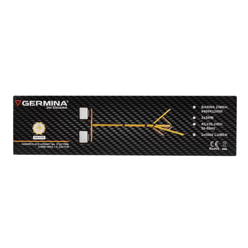 LED-arbejdslampe Germina 2x100W på gul stativ – halogenlampe 1 stk.