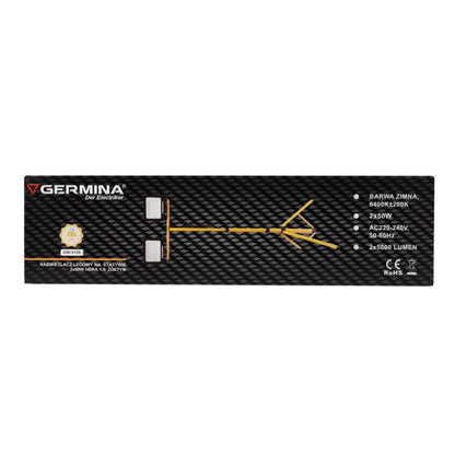 LED-arbejdslampe Germina 2x100W på gul stativ – halogenlampe 1 stk.