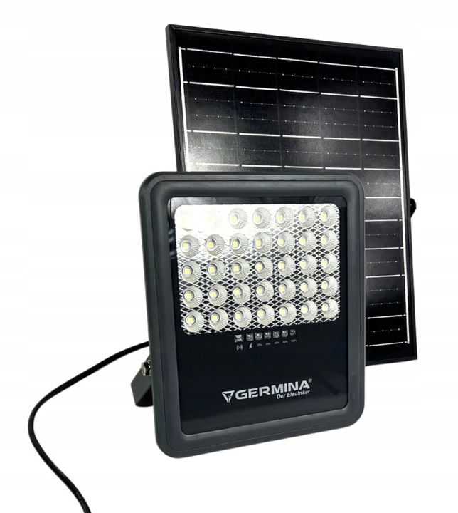 Solar LED-projektør Germina 300W IP65 med fjernbetjening – komplet sæt