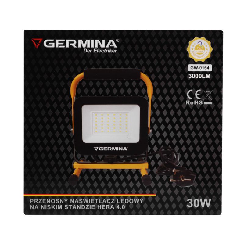 Bærbar LED-arbejdslampe Germina 30W med lavt stativ, IP65