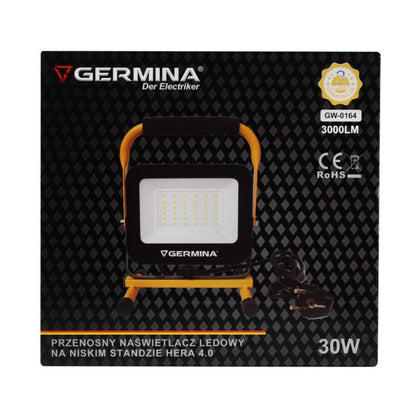 Bærbar LED-arbejdslampe Germina 30W med lavt stativ, IP65