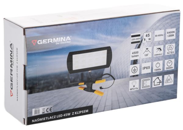 LED-arbejdslampe Germina 45W med clips og spiralformet kabel, 1 stk.