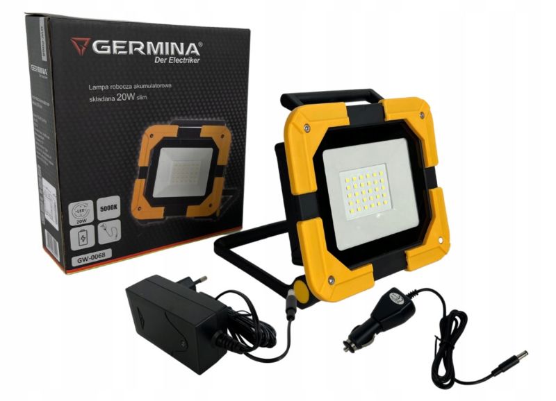 LED-arbejdslampe Germina, foldbar genopladelig projektør 20W, 1 stk.
