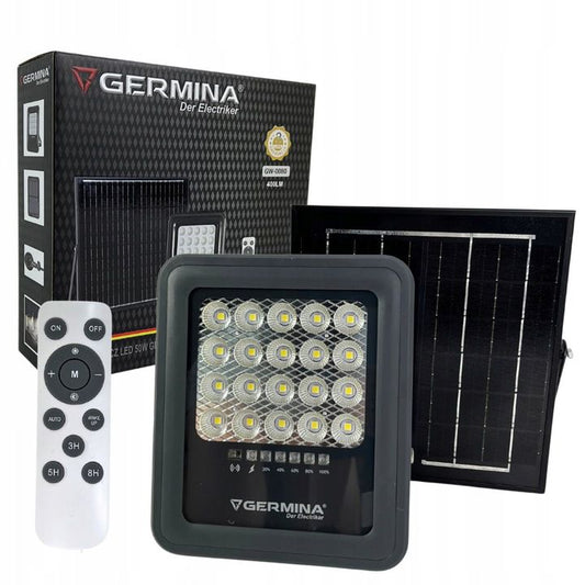 LED-spot Germina solcellelampe 50W IP65 5000K med fjernbetjening, 1 sæt