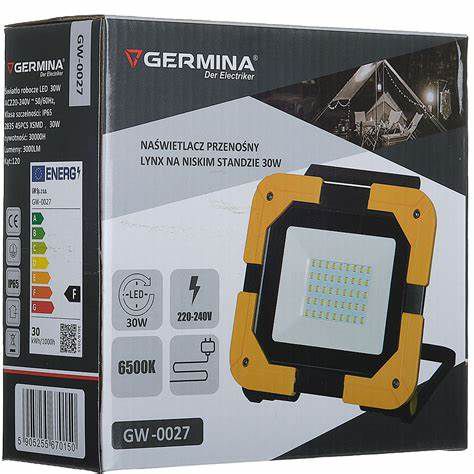 Bærbar LED-spot Germina 30W med foldbar lav stander, 1 stk.