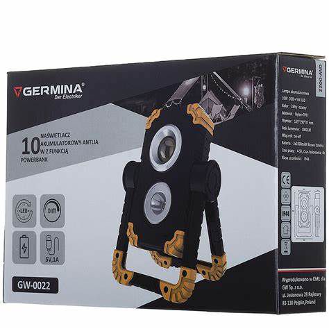 Bærbar LED-arbejdslygte GERMINA med batteri 10W 4000K 1000lm og powerbank-funktion, 1 stk.