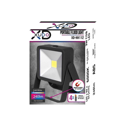 XUDO LED-arbejdslys 3W COB med 4xAAA, 360° drejelig holder og magnet, sort, 1 stk.