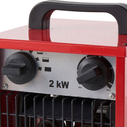 Elektrisk varmeblæser 2 kW i sort-rød