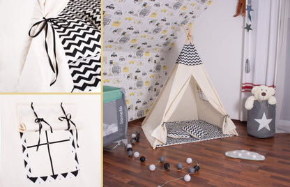 Springos tipi-telt til børn i sort zigzag XXL, 1 stk.