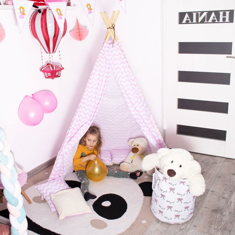 Springos tipi-telt til børn i pink med zigzag-mønster, 1 stk.