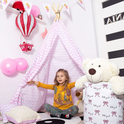 Springos tipi-telt til børn i pink med zigzag-mønster, 1 stk.