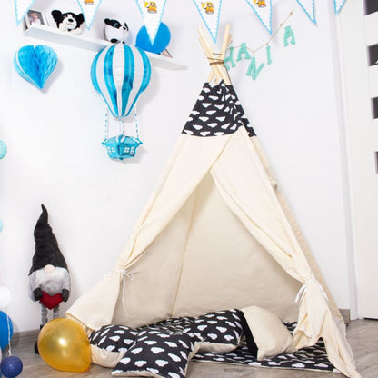Springos tipi-telt til børn, sort med skyer XXL, 1 stk.
