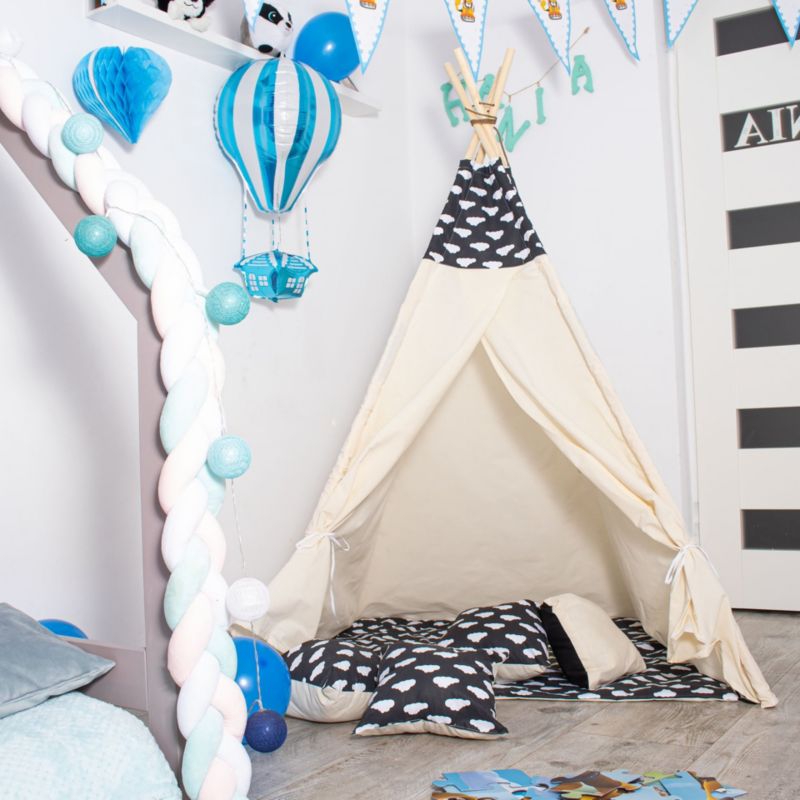 Springos tipi-telt til børn, sort med skyer XXL, 1 stk.