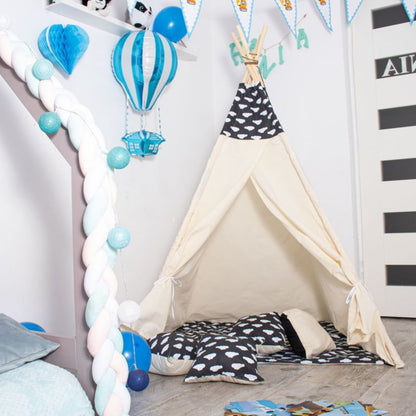 Springos tipi-telt til børn, sort med skyer XXL, 1 stk.