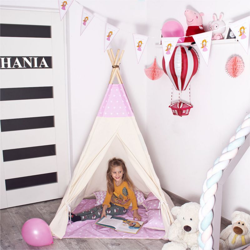 Springos tipi-telt til børn, pink med stjerner XXL, 1 stk.