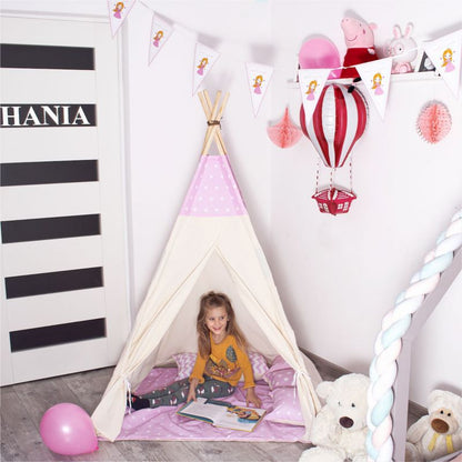 Springos tipi-telt til børn, pink med stjerner XXL, 1 stk.