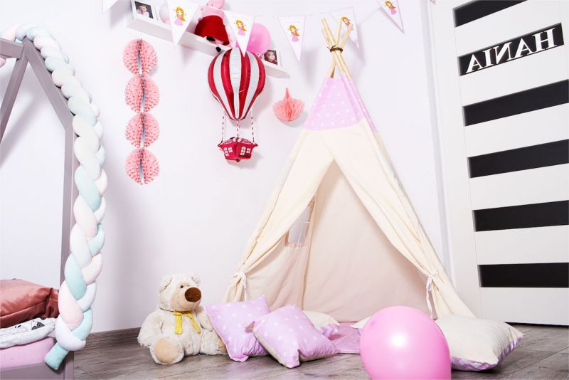 Springos tipi-telt til børn, pink med stjerner XXL, 1 stk.